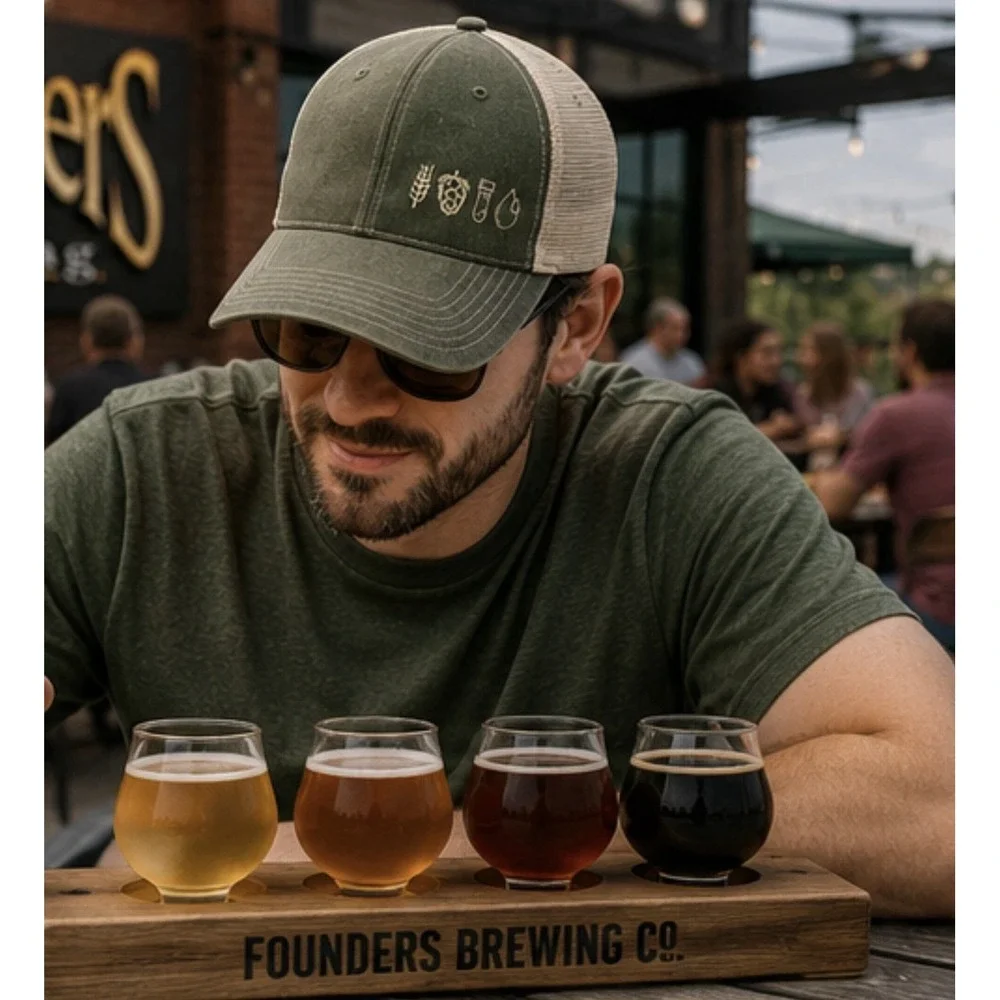 Founders Brewing Trucker Hat Olive Green Cream Mesh Snapback Beer Brewing Icons